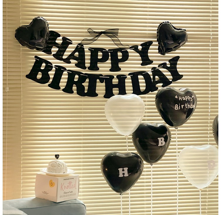 르모트 레터링 가랜드 하트 풍선 접이식 스탠드 이벤트 생일 파티 용품 세트, 1개, 러블리 B 블랙