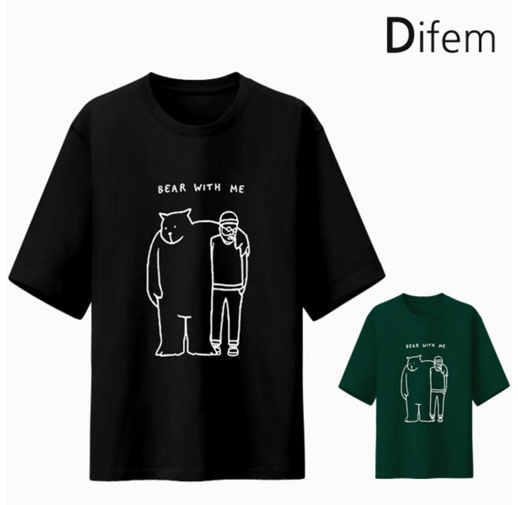 디프엠 5부오버핏반팔 베어프렌미 M~5XL 빅사이즈 남녀공용 반팔티셔츠 반팔 티셔츠