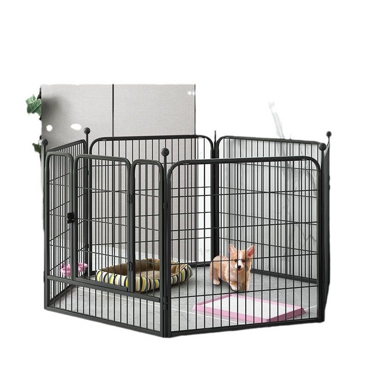 리빙가감법 반려동물 고품질 대형견 울타리 튼튼한 메탈 안전한 논슬립 자동 잠금 애견 펜스 대형 울타리, 1세트, 블랙