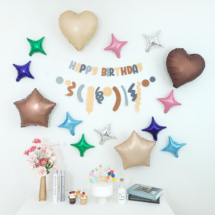 GAM 베이지 브라운 하트 별풍선 반짝반짝 생일파티용품 세트, 핑크 포인트세트 GAM 베이지 브라운 하트 별풍선 반짝반짝 생일파티용품 세트, 핑크 포인트세트