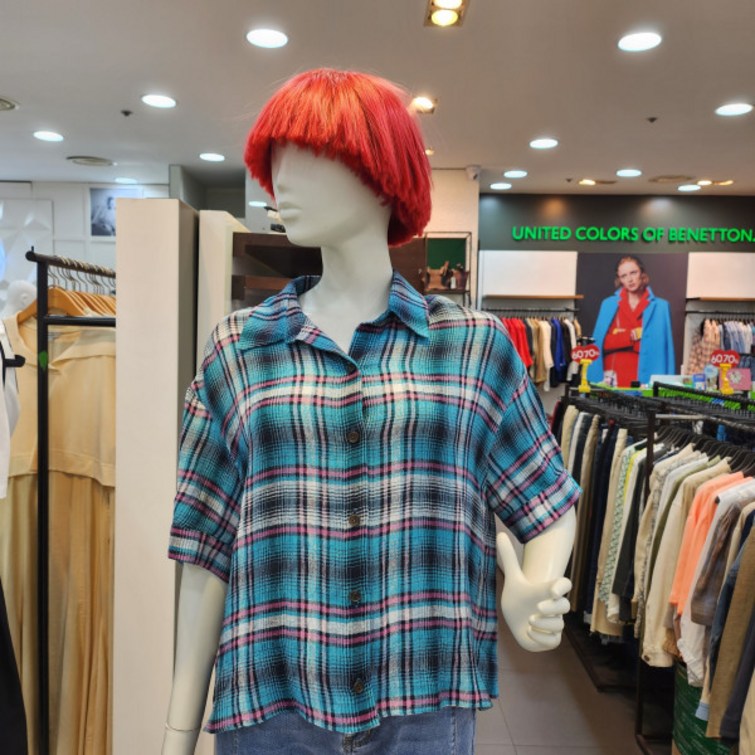 베네통 반팔체크블라우스BABLB2331